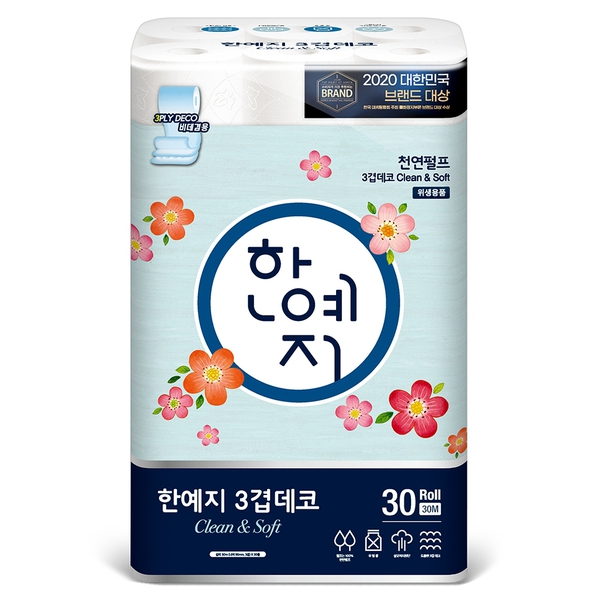 선호도 높은 한예지 천연펄프 화장지 클린앤소프트 3겹 30M 30롤 1팩 좋아요 선호도 높은 한예지 천연펄프 화장지 클린앤소프트 3겹 30M 30롤 1팩 좋아요