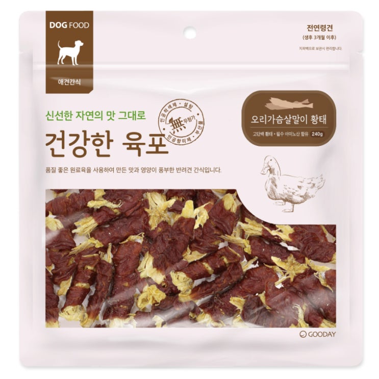 인지도 있는 굿데이 건강한육포 강아지간식 240g, 오리가슴살말이 황태, 1개 좋아요 인지도 있는 굿데이 건강한육포 강아지간식 240g, 오리가슴살말이 황태, 1개 좋아요