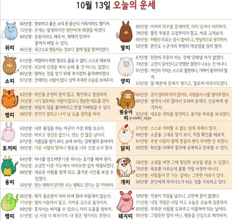 2021년 10월 13일 오늘의 운세 ! 띠별운세 ! 별자리운세! 2021년 10월 13일 오늘의 운세 ! 띠별운세 ! 별자리운세!