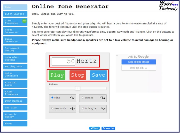  온라인 톤 제너레이터 tone generator 스피커 주파수 측정