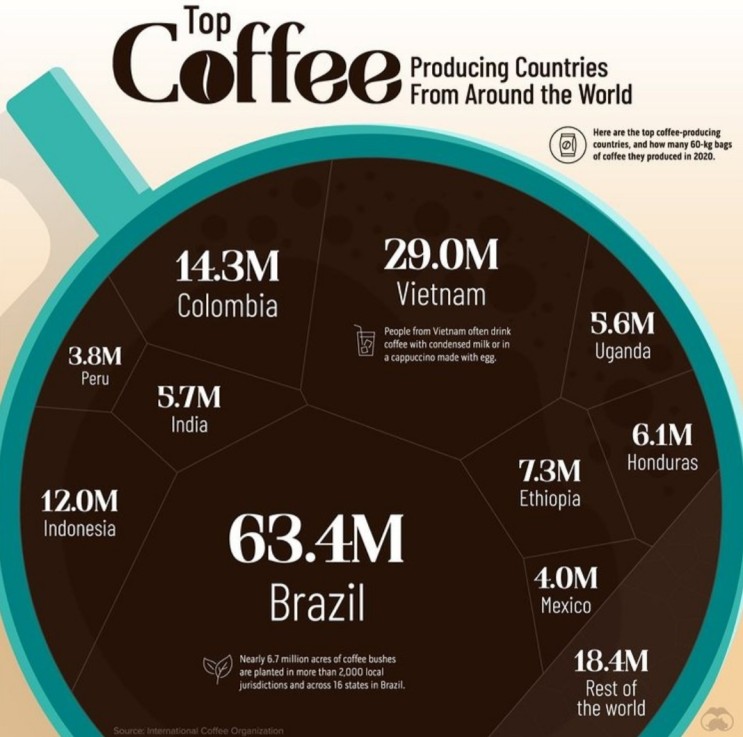 Top Coffee producing Countries from around the world