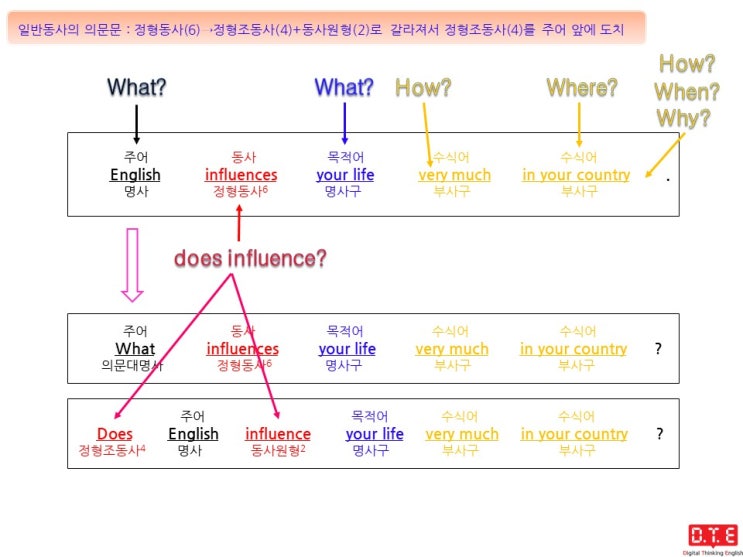 [동탄영어 DTE] 영작연습(215) - 정형조동사 do, does, did를 이용한 의문문 만들기(7) : does를 이용한 의문문 만들기(3)