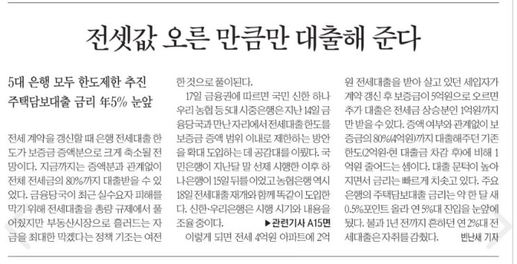  보증금 오른 만큼만 전세대출해준다고?