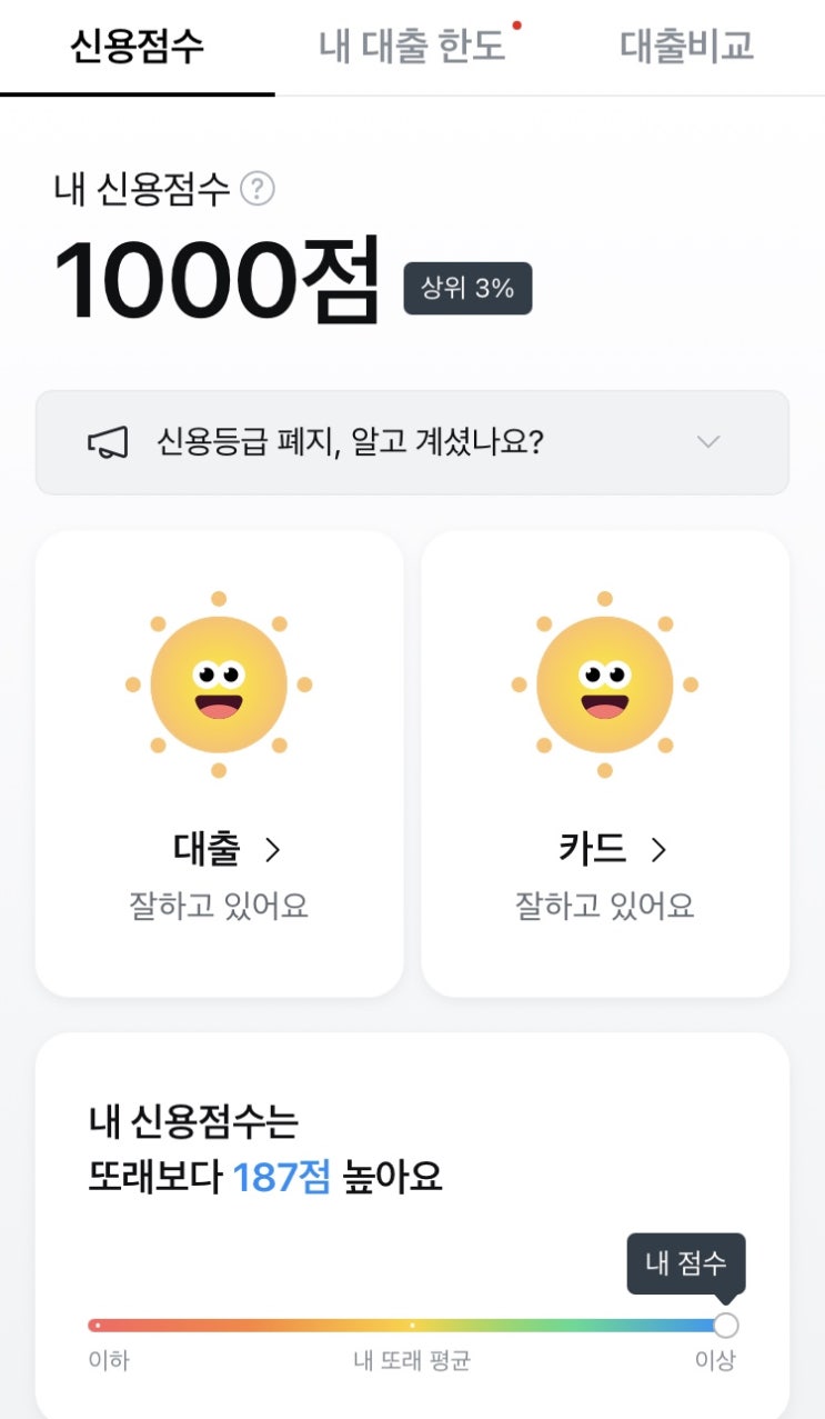 카카오페이 신용점수 조회 (신용등급 1등급 점수) 카카오페이 신용점수 조회 (신용등급 1등급 점수)