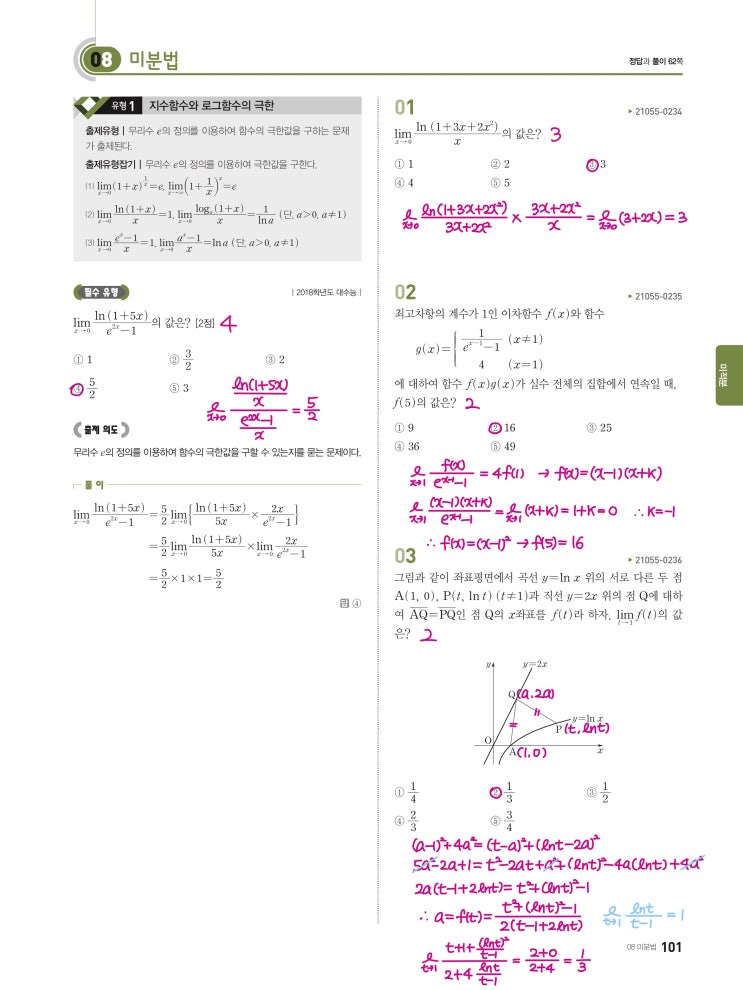 수능완성 미적분 p101) 08 미분법 유형1 문제 및 풀이