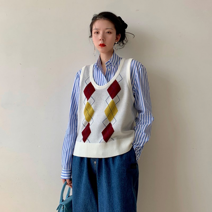 Le Disha 조끼 니트 여성 탑 봄과 가을 패션 탑 외국 스타일 스웨터 디자인