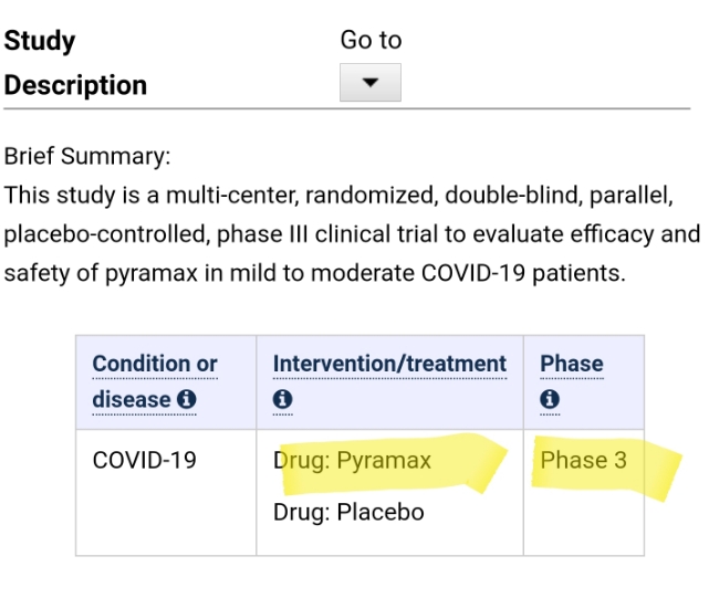 피라맥스 코로나치료제 임상3상 본격화! Clinical trials 등재! 피라맥스 코로나치료제 임상3상 본격화! Clinical trials 등재!