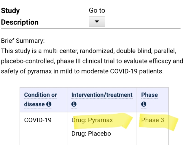 피라맥스 코로나치료제 임상3상 본격화! Clinical trials 등재! 