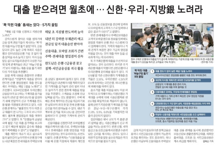  대출은 월초.연초.지방은행 노릴 것