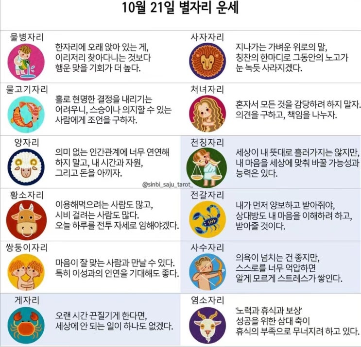 2021년 10월 21일 오늘의 운세 ! 띠별운세 ! 별자리운세!