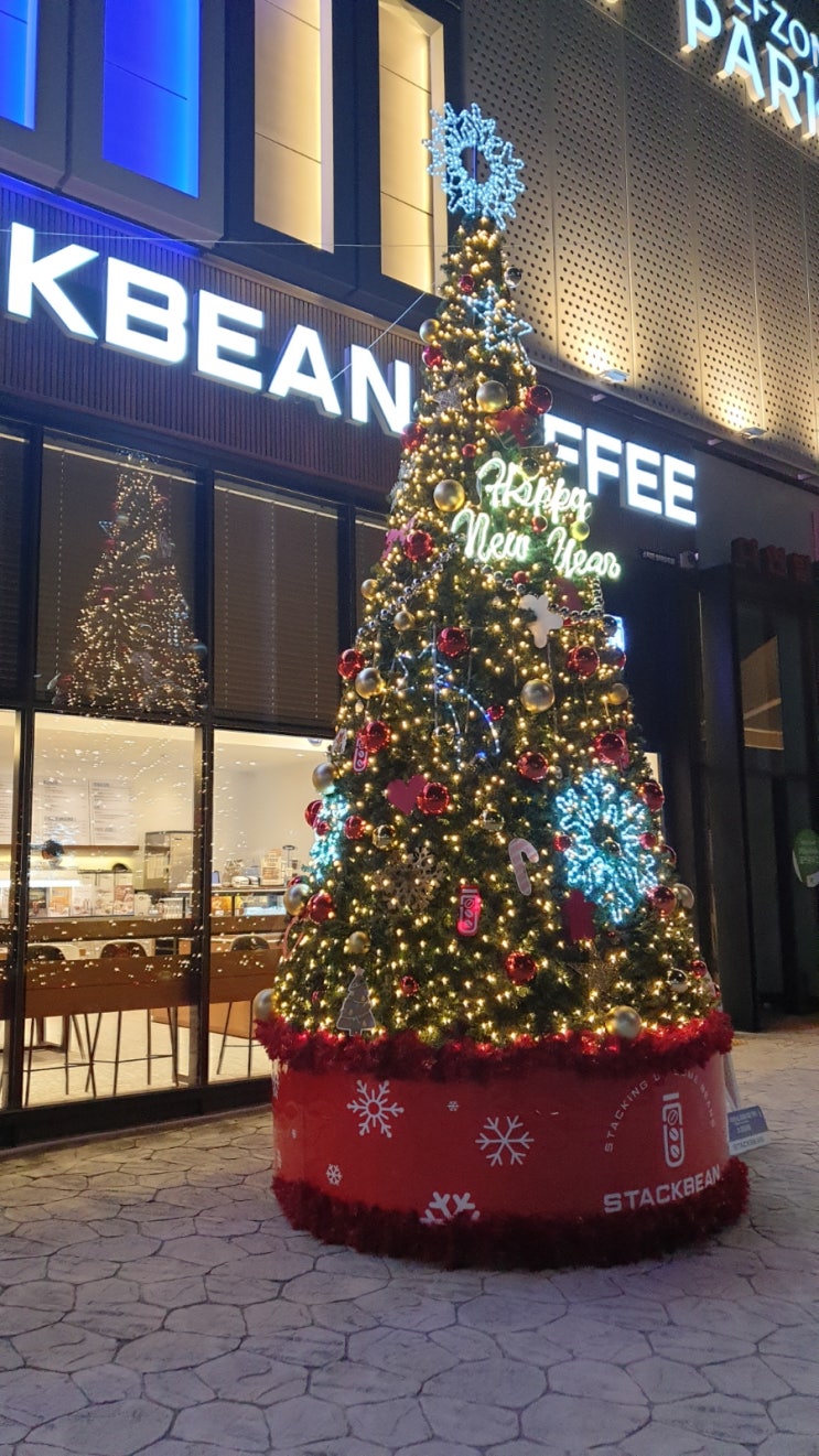 미리 크리스마스~ 평택 스택빈 커피 카페 앞 트리 점등~