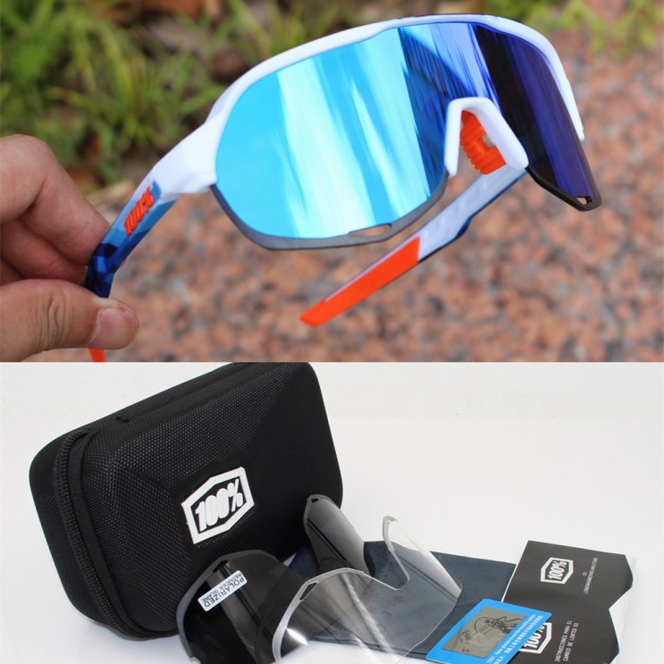 인지도 있는 사간루베 미국 100% S2 라이딩 안경 스포츠 고글 편광 낚시 달리기 선글라스 자전거고글, 화이트.블루칩3렌즈세트 추천해요