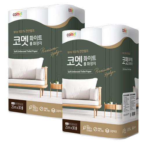 가성비갑 코멧 천연펄프 3겹 25m 30롤, 2팩 좋아요 가성비갑 코멧 천연펄프 3겹 25m 30롤, 2팩 좋아요