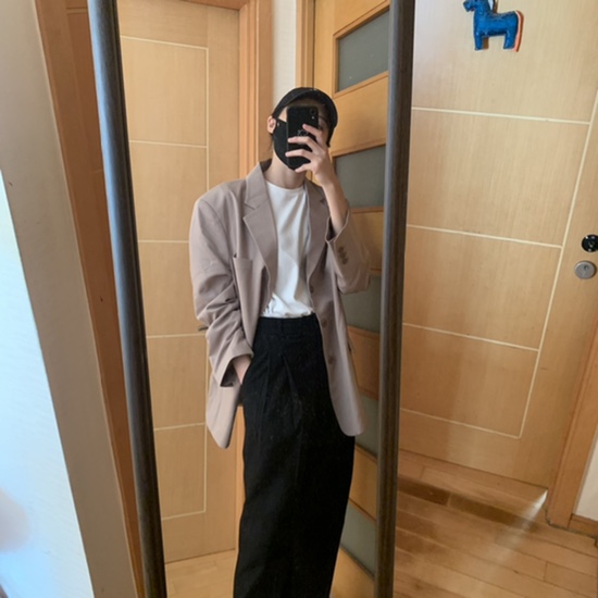  17166 여자 오버핏 자켓 코디
