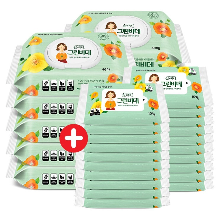 가성비 뛰어난 한예지 그린비데 물티슈 캡형 46p x 10팩 + 프리미엄 휴대용 10p x 10팩, 2박스, 20팩 좋아요 가성비 뛰어난 한예지 그린비데 물티슈 캡형 46p x 10팩 + 프리미엄 휴대용 10p x 10팩, 2박스, 20팩 좋아요
