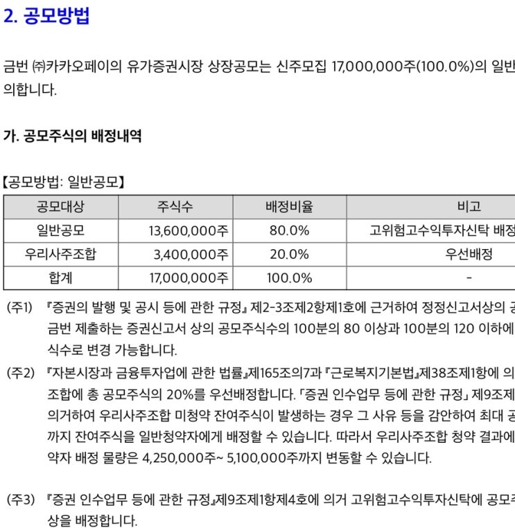 카카오페이 공모주 청약 공모가 증거금 수요예측 100% 균등배정 비례배정 없음주관사 선택(1일차 야간 10시까지)