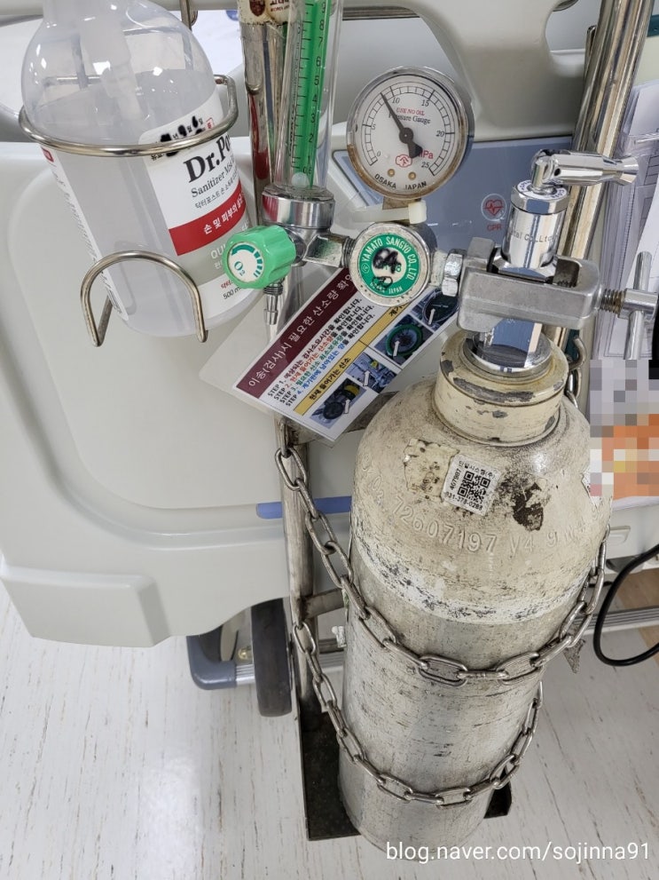  의료용 산소통, 산소공급기 oxygen cylinder 압력과 남은 사용시간에 대하여