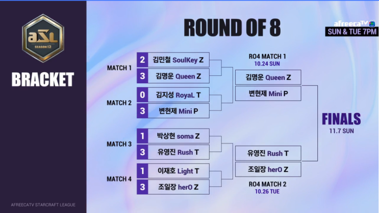  [E스포츠, 스타1] ASL 시즌 12 4강 대진(김명운 vs 변현제 / 유영진 vs 조일장)