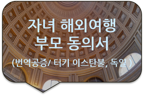 미성년 자녀 터키 이스탄불 및 독일 유럽 여행을 위한 '부모 동의서' 서명에 대한 사실공증(대행) 미성년 자녀 터키 이스탄불 및 독일 유럽 여행을 위한 '부모 동의서' 서명에 대한 사실공증(대행)