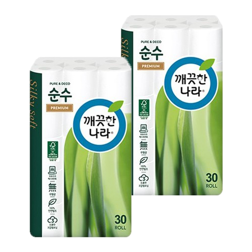 가성비 좋은 깨끗한나라 3겹 데코 순수 프리미엄 천연펄프 롤화장지 30m, 2개, 30롤 ··· 가성비 좋은 깨끗한나라 3겹 데코 순수 프리미엄 천연펄프 롤화장지 30m, 2개, 30롤 ···