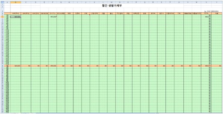  엑셀로 만든 가계부 2종 (주간+월간)