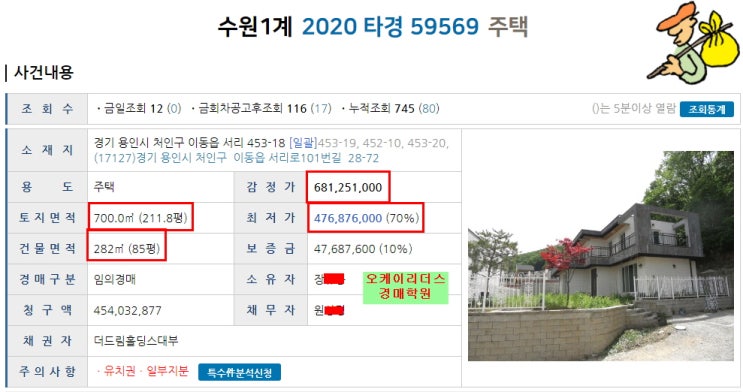  용인 경매 물건 추천 지분물건 처인구 이동읍 서리 단독주택