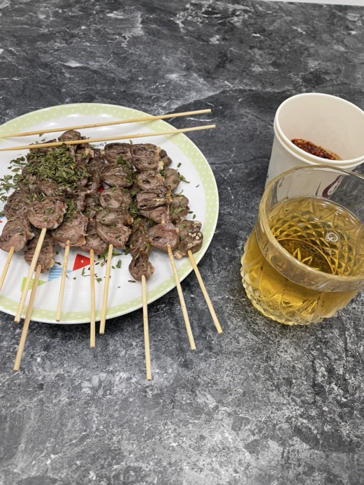  혼술 염통 꼬치, 에어프라이어 안 쓰고 후라이팬으로