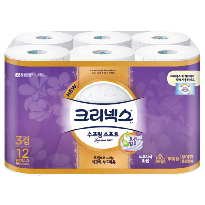 선호도 높은 크리넥스 수프림 소프트 천연펄프 3겹 화장지 27m, 12롤, 1팩 좋아요 선호도 높은 크리넥스 수프림 소프트 천연펄프 3겹 화장지 27m, 12롤, 1팩 좋아요