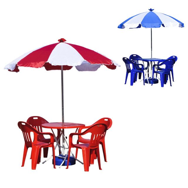 갓성비 좋은 야외용 파라솔 테이블 편의점 테라스 베란다 원형, 파라솔 소형-파랑_테이블(사각) 흰색-의자 적색, 본상품선택 ···