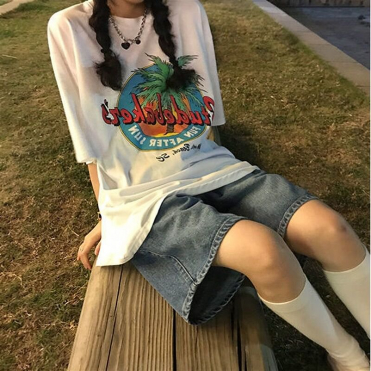  와이드 레그 데님 반바지 여성 여름 기능 레트로 하이 웨이스트 느슨한 얇은 학생 스트레이트 5 점 바지 바지
