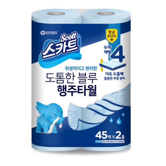 인지도 있는 스카트 프레쉬 블루 행주타올 45매, 2롤, 4팩 ··· 인지도 있는 스카트 프레쉬 블루 행주타올 45매, 2롤, 4팩 ···