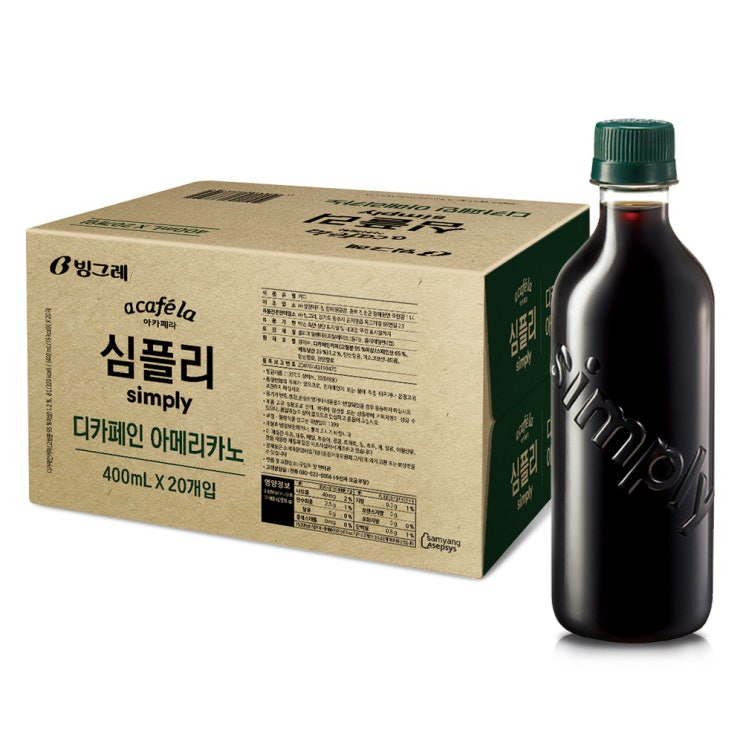 인지도 있는 아카페라 심플리 디카페인 아메리카노 커피, 400ml, 20개 ···