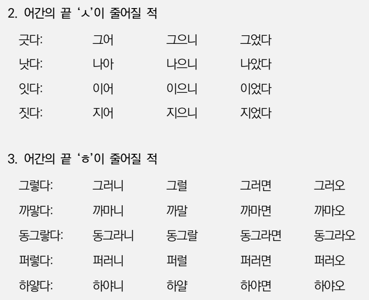  한글맞춤법 제18항 어간이나 어미가 원칙에서 벗어나면
