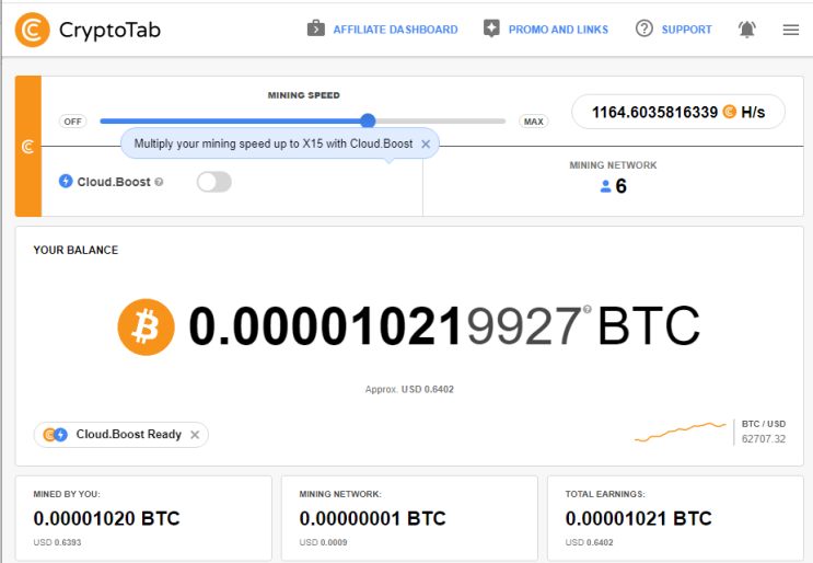 크립토탭(CryptoTab)을 통한 비트코인 채굴 현황(2021.10.28) 크립토탭(CryptoTab)을 통한 비트코인 채굴 현황(2021.10.28)