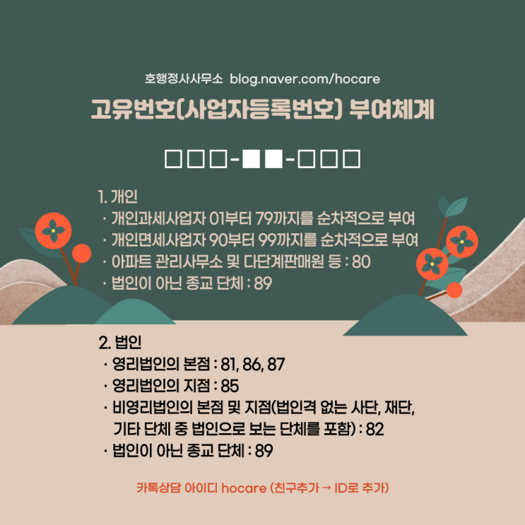  고유번호(사업자등록번호) 부여체계