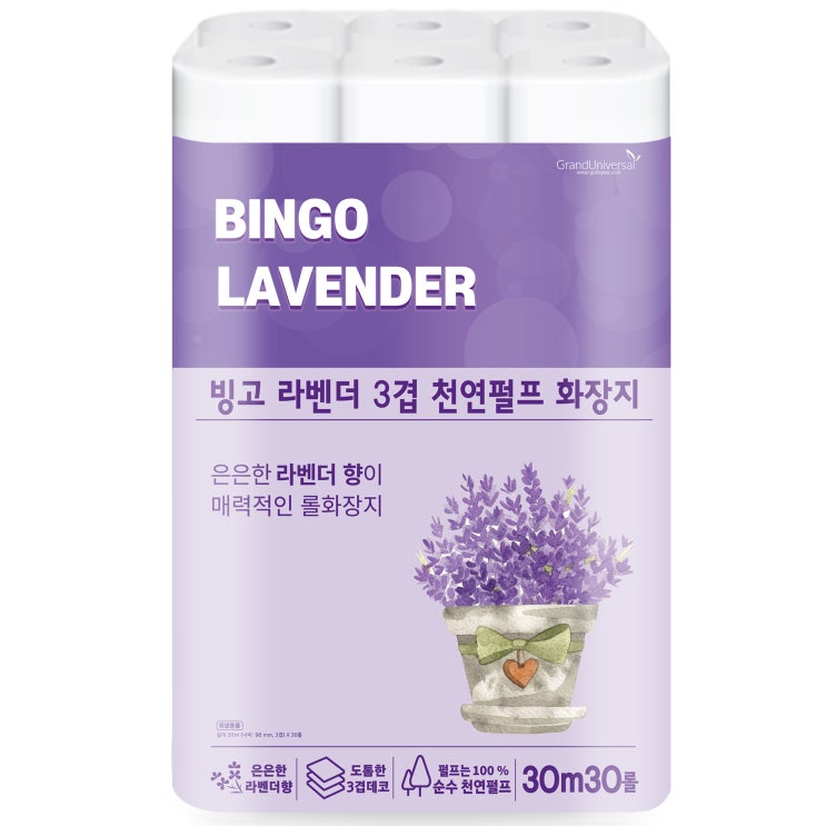 잘팔리는 빙고 라벤더 3겹 천연펄프 롤화장지 30m, 30롤, 1팩 추천해요 잘팔리는 빙고 라벤더 3겹 천연펄프 롤화장지 30m, 30롤, 1팩 추천해요