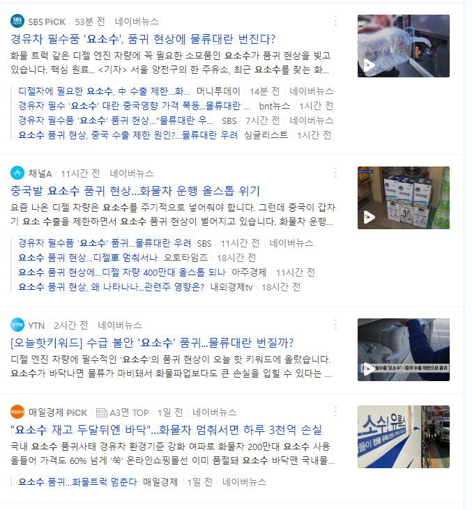  물류대란 - 요소수 관련주