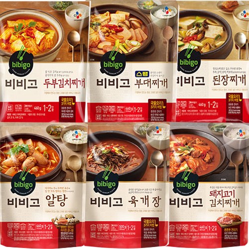 잘나가는 hj마켓 CJ 비비고 찌개 6종~된장찌개+감자탕+돼지고기김치찌개+두부김치찌개+육계장+알탕~1set 수요급증으로 구성품이 조금변경될수 있습니다., 1세트 추천합니다