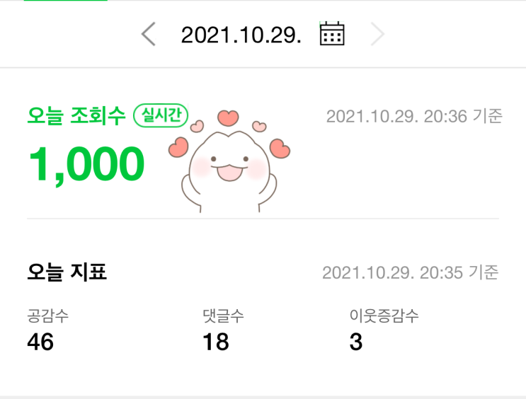  일일 조회수 방문자 1000명 달성 자축 글!