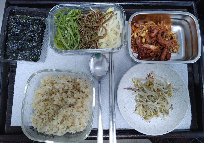 저염식 집밥 : 무염나물 4종+저염김+오징어 볶음