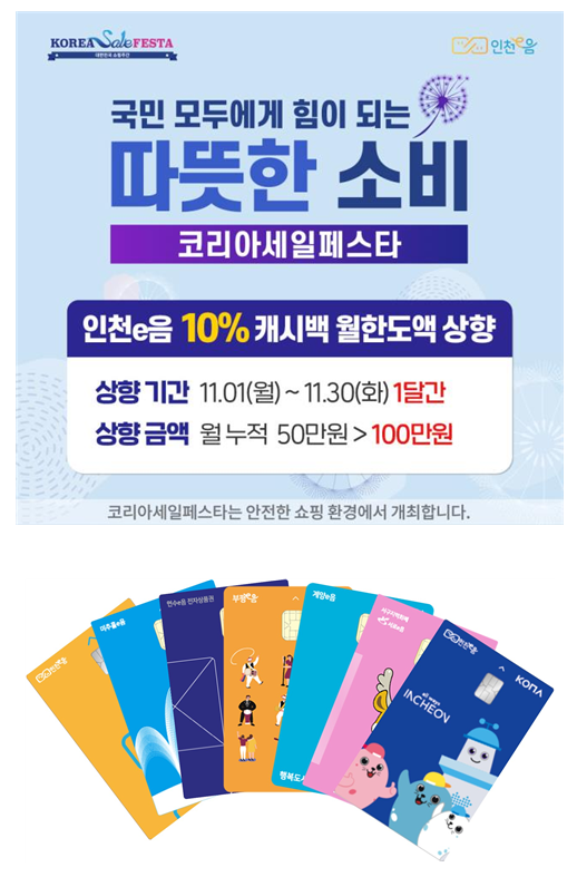 인천시, 11월엔 100만원까지 인천e음 캐시백 10% 지급