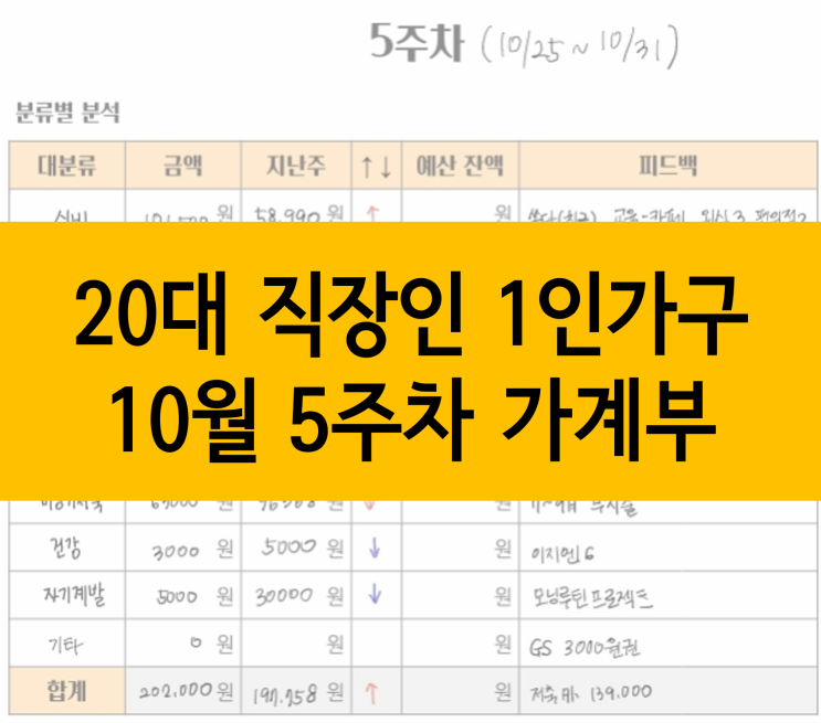  20대 직장인 1인가구 가계부, 10월 5주차 :: 목적통장의 기쁨을 느낀 일주일