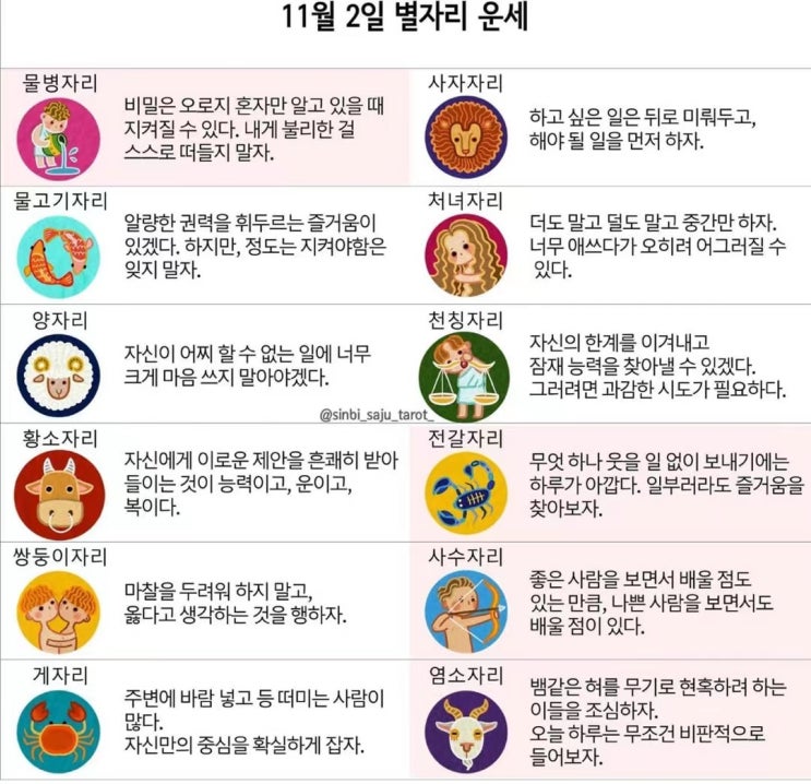 2021년 11월 02일 오늘의 운세 띠별운세 별자리운세