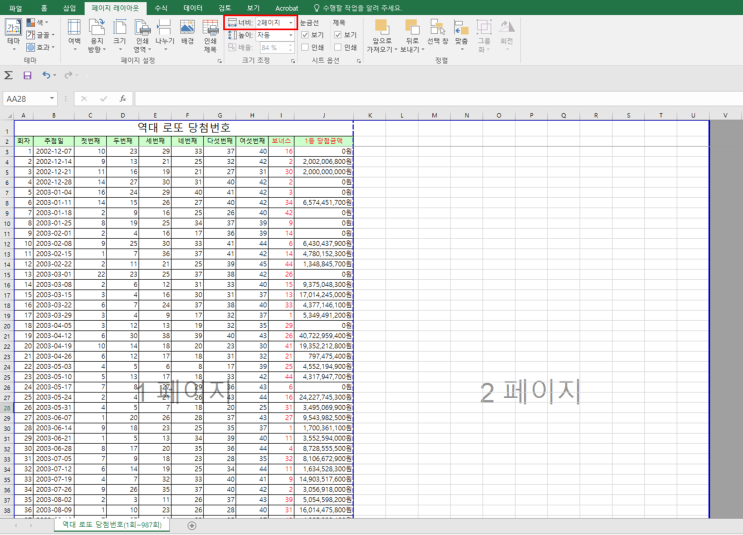  [엑셀]  엑셀 인쇄 페이지 설정하는 방법(+엑셀 행 반복, 부분 인쇄 방법)