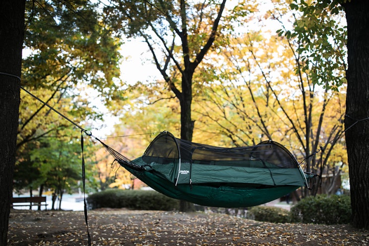 로손 블루리지 캠핑 해먹 텐트 솔로캠핑 미니멀 텐트로 사용 가능해요.