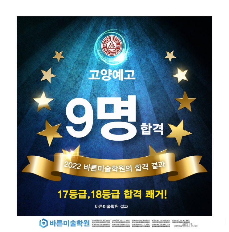  바른미술학원 2022년 고양예고 미술과 11명 지원 9명 합격!-[일산예고입시/미대준비/입시전문학원/탄현동/일산동/야당동/가좌동/덕이동/대화/중산/초등/중등/고등부]