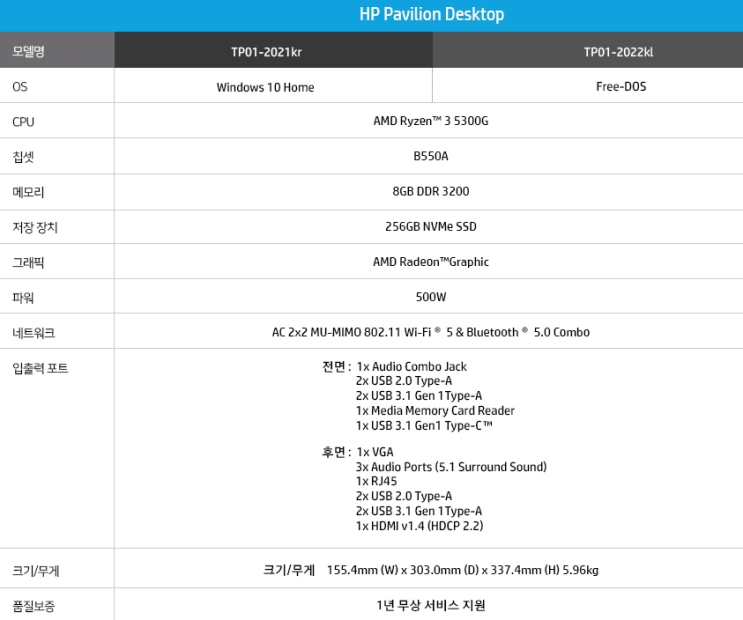  Pavilion TP01-2021KR 데스크탑 사무용 가성비 PC