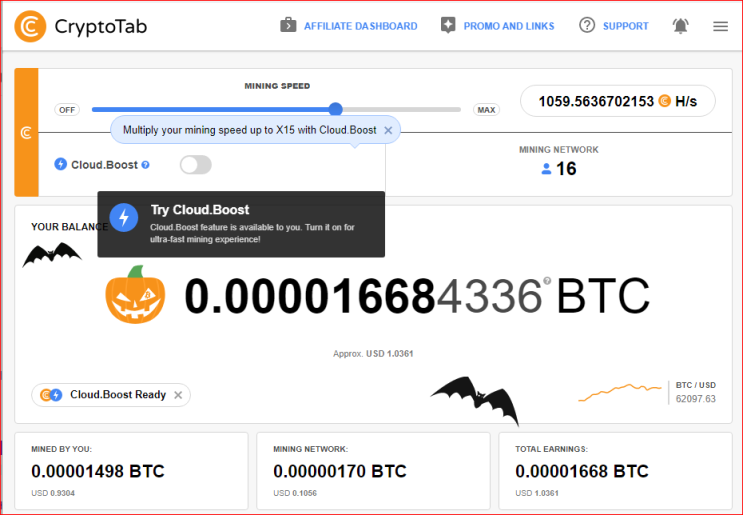 크립토탭(CryptoTab)을 통한 비트코인 채굴 현황(2021.11.03) 크립토탭(CryptoTab)을 통한 비트코인 채굴 현황(2021.11.03)