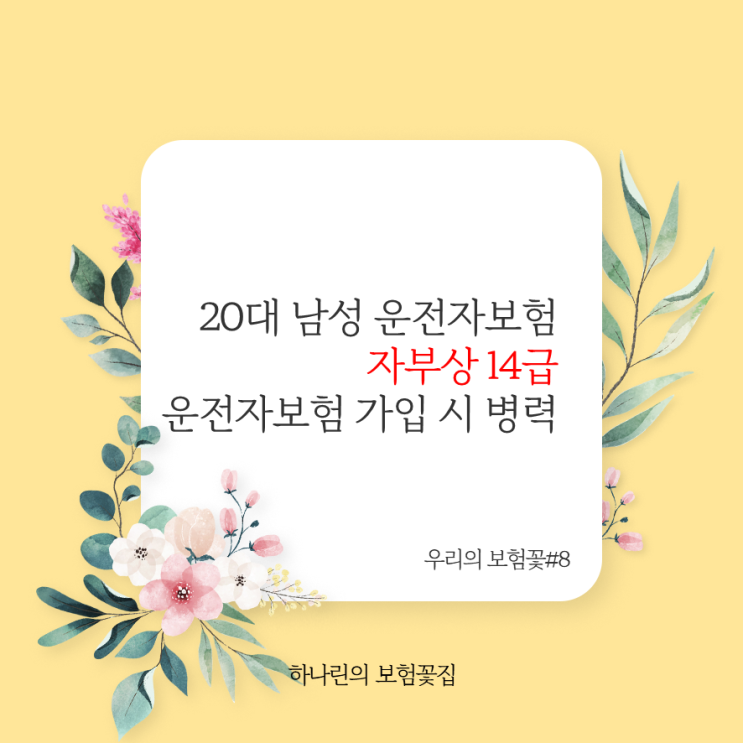  20대 남성 운전자보험 자부상 자동차사고부상치료비 14급 가입 후기 사례 가족동승자동치부상치료비 자동차사고이력 중요한 담보 특약 추천