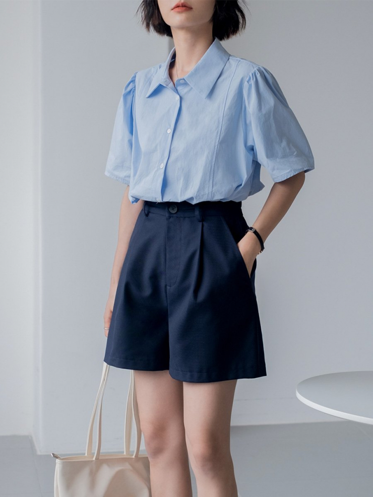 Haguo 정장 반바지 여성 여름 얇은 높은 허리 슬리밍 캐주얼 느슨한 라인 바지 5 점 바지의 버전